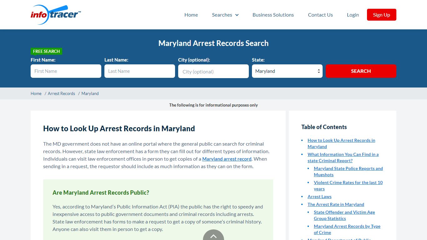 Maryland Arrest Records - Find MD Public Records Online - Infotracer.com